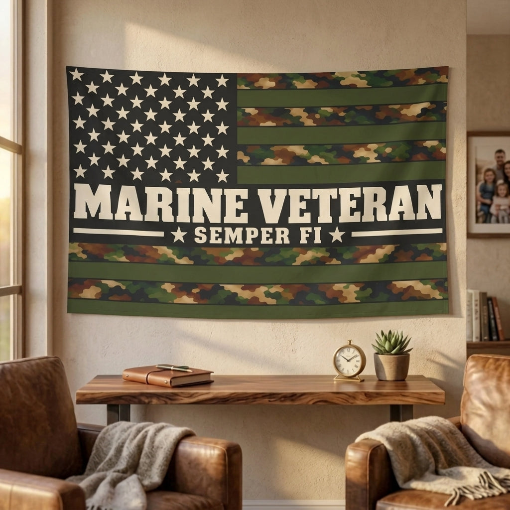 Marine Veteran Semper Fi Camouflage Flag – Military Veteran Gift