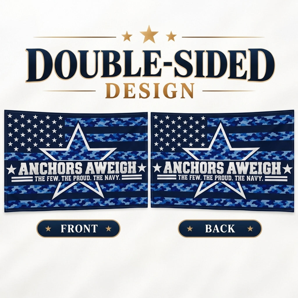 Anchors Aweigh Navy Veteran Flag – Blue Camo Military Flag