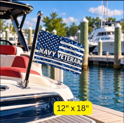 Navy Veteran Honor Courage Commitment Flag – Blue Camo Military Flag