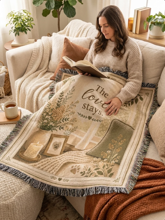 The Love Stays Pet Memorial Woven Blanket | Comfort Gift for Dog or Cat Loss
