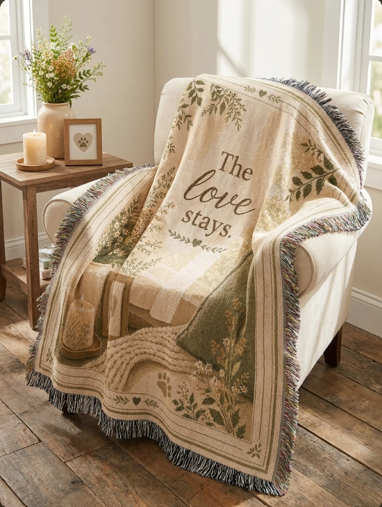 The Love Stays Pet Memorial Woven Blanket | Comfort Gift for Dog or Cat Loss