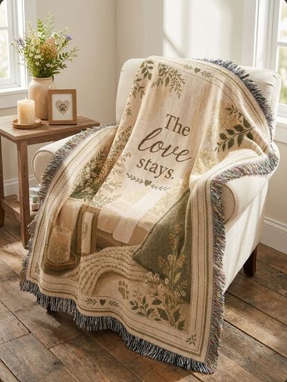The Love Stays Pet Memorial Woven Blanket | Comfort Gift for Dog or Cat Loss