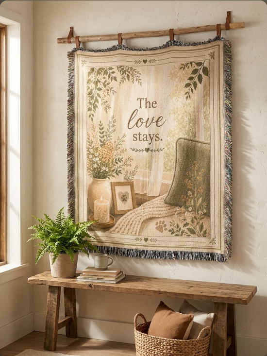 The Love Stays Pet Memorial Woven Blanket | Comfort Gift for Dog or Cat Loss