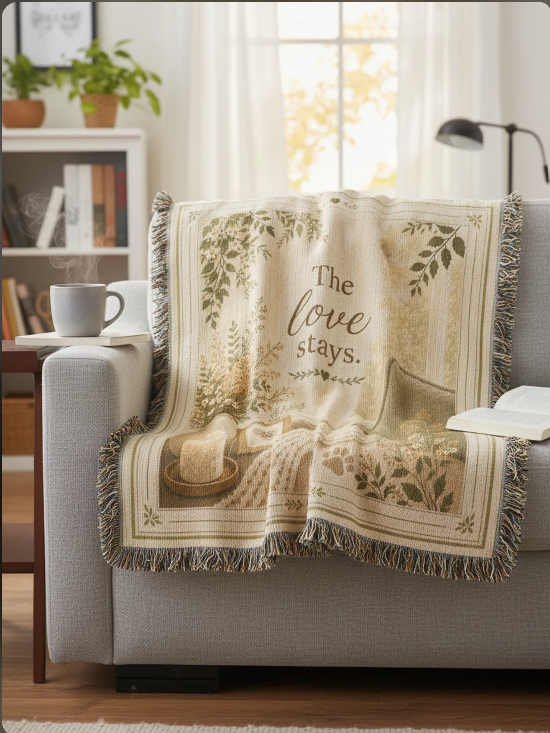 The Love Stays Pet Memorial Woven Blanket | Comfort Gift for Dog or Cat Loss