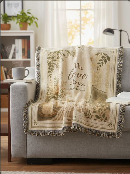 The Love Stays Pet Memorial Woven Blanket | Comfort Gift for Dog or Cat Loss