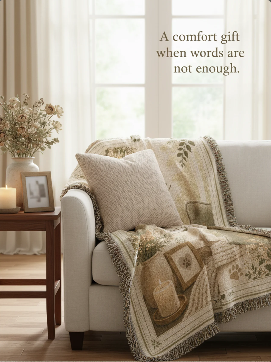 The Love Stays Pet Memorial Woven Blanket | Comfort Gift for Dog or Cat Loss