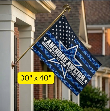 Anchors Aweigh Navy Veteran Flag – Blue Camo Military Flag