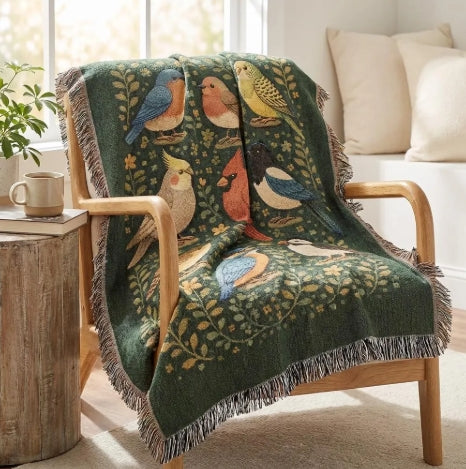 Bird Watcher’s Gift – Woven Songbird Blanket for Home Decor & Wall Tapestry