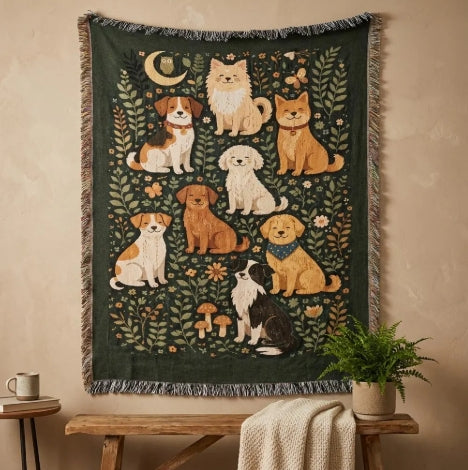 Retro Dog Lover Woven Throw – Antique Style Heirloom Blanket for Home Decor