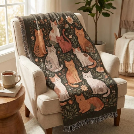 Gallery Edition Cat Woven Blanket – Luxury Cotton Tapestry for Home & Wall