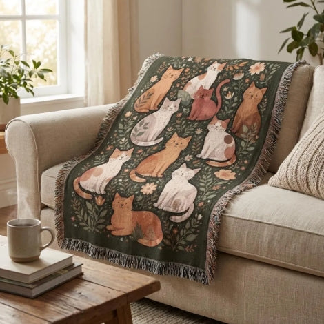 Gallery Edition Cat Woven Blanket – Luxury Cotton Tapestry for Home & Wall