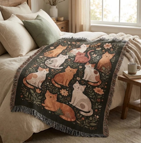 Gallery Edition Cat Woven Blanket – Luxury Cotton Tapestry for Home & Wall