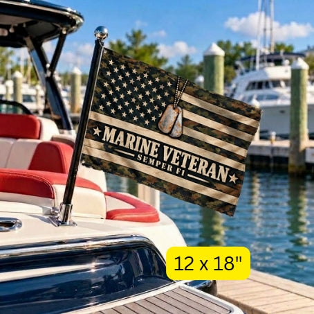 Marine Veteran Semper Fi Camouflage Flag with Dog Tags – Military Gift
