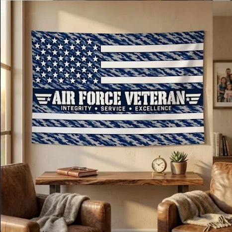 Air Force Veteran Flag – Blue Tiger Stripe Camo Military Flag