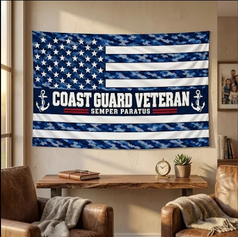 Coast Guard Veteran Flag – Blue Camo Semper Paratus Military Flag