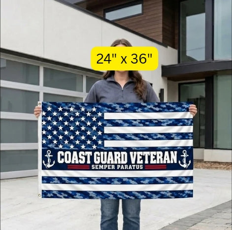 Coast Guard Veteran Flag – Blue Camo Semper Paratus Military Flag