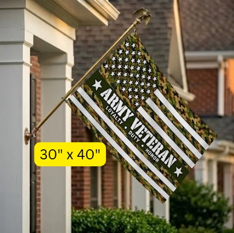 Army Veteran Flag – Camouflage Military Flag | Loyalty Duty Honor