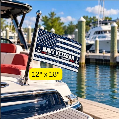 Navy Veteran Flag – Blue Camo Military Flag | Honor Courage Commitment