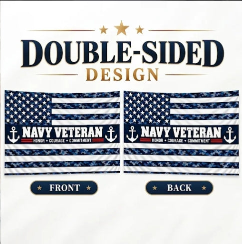 Navy Veteran Flag – Blue Camo Military Flag | Honor Courage Commitment