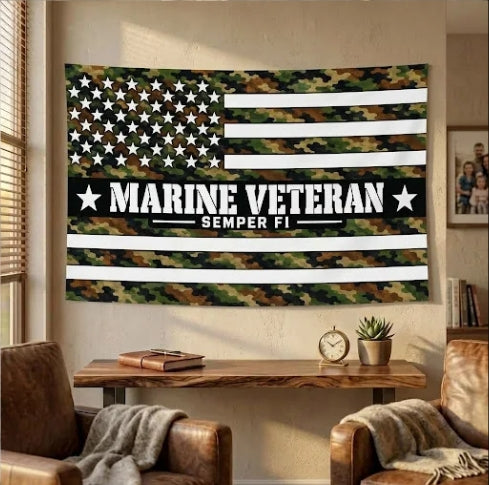Marine Veteran Flag – Camouflage Military Flag | Semper Fi