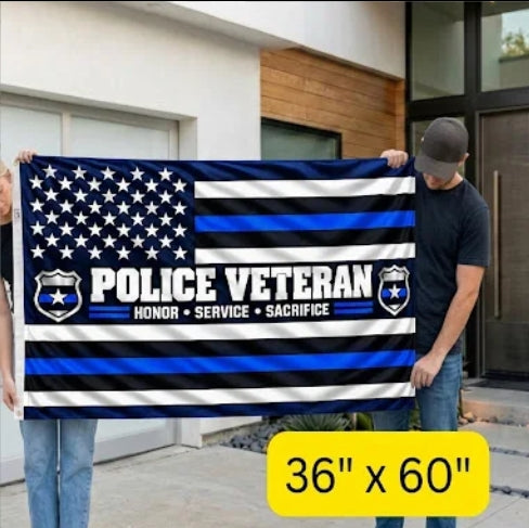 Police Veteran Flag – Thin Blue Line Flag | Honor Service Sacrifice