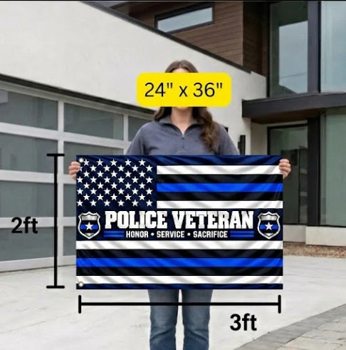 Police Veteran Flag – Thin Blue Line Flag | Honor Service Sacrifice