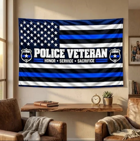 Police Veteran Flag – Thin Blue Line Flag | Honor Service Sacrifice