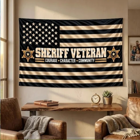 Sheriff Veteran Double-Sided Flag — 'Courage • Character • Community' Memorial Tribute