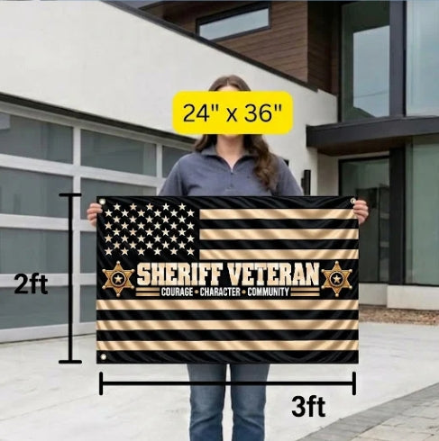 Sheriff Veteran Double-Sided Flag — 'Courage • Character • Community' Memorial Tribute