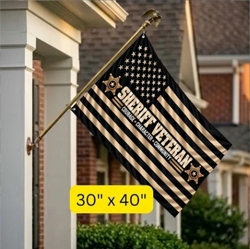 Sheriff Veteran Double-Sided Flag — 'Courage • Character • Community' Memorial Tribute