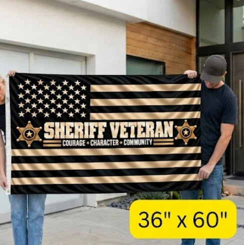 Sheriff Veteran Double-Sided Flag — 'Courage • Character • Community' Memorial Tribute