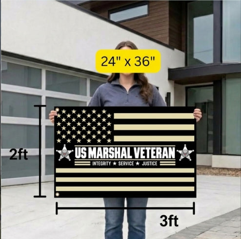 US Marshal Veteran Flag – Black & Gold Federal Law Enforcement Flag | Integrity Service Justice