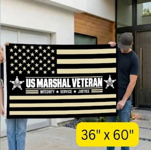 US Marshal Veteran Flag – Black & Gold Federal Law Enforcement Flag | Integrity Service Justice