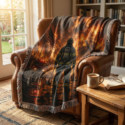 Firefighter Hero Woven Blanket | Patriotic First Responder Gift