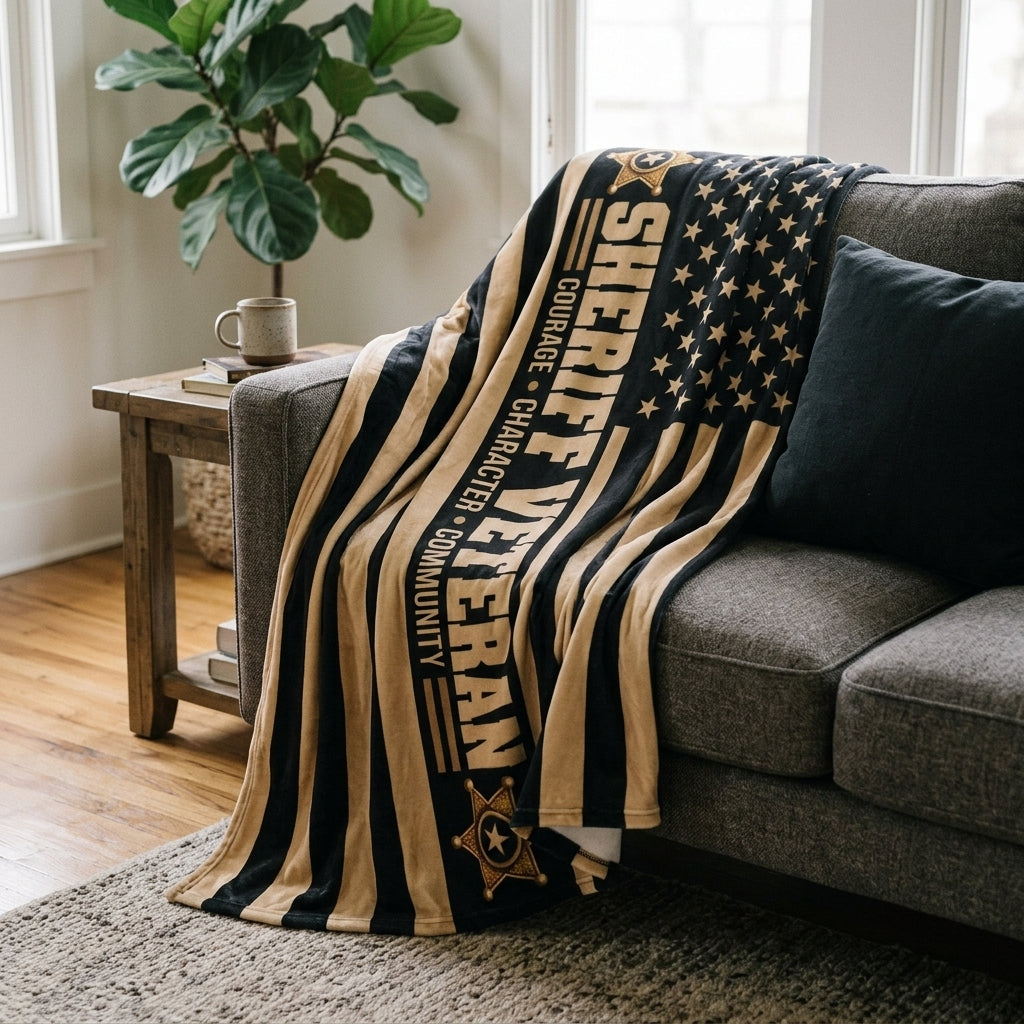 Sheriff Veteran Velveteen Blanket – Courage, Character, Community | Retired Deputy Sheriff Gift