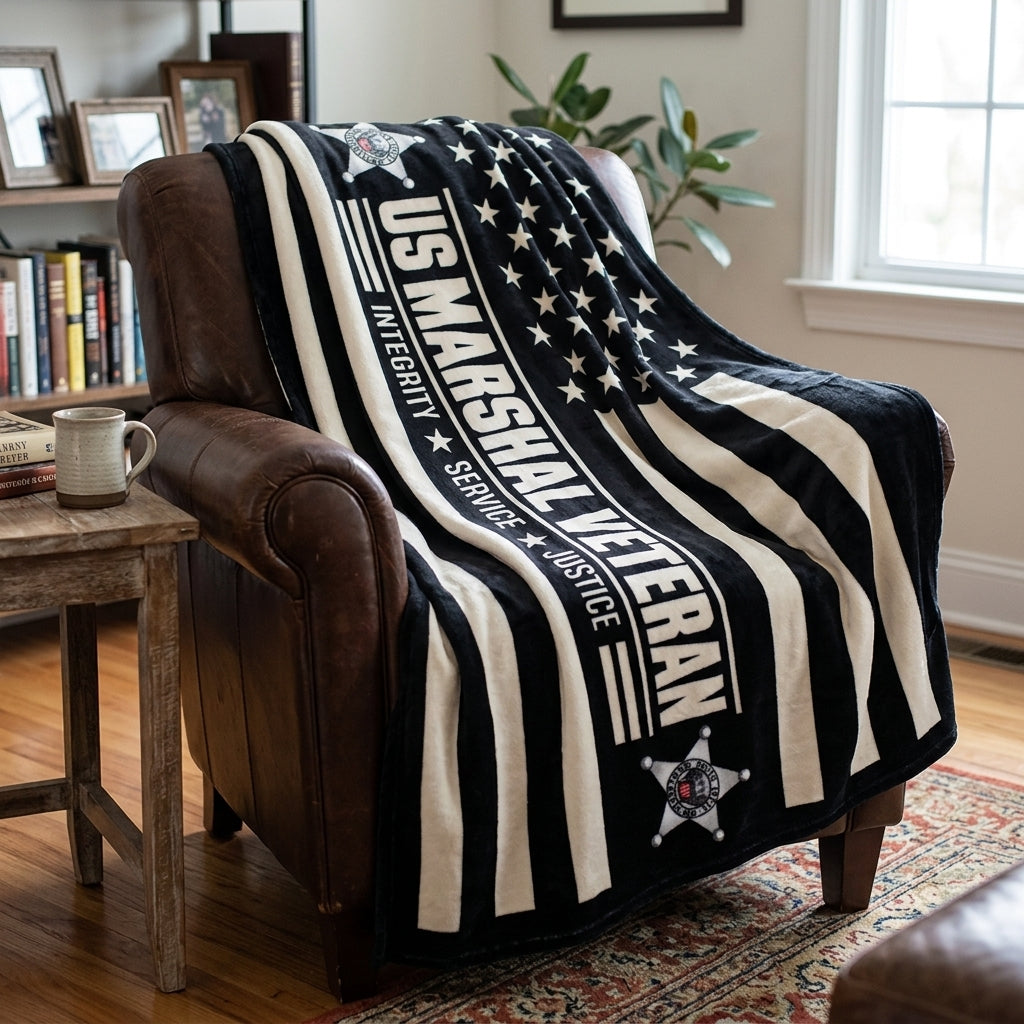 US Marshal Veteran Velveteen Blanket – Integrity, Service, Justice | Law Enforcement Retirement Gift