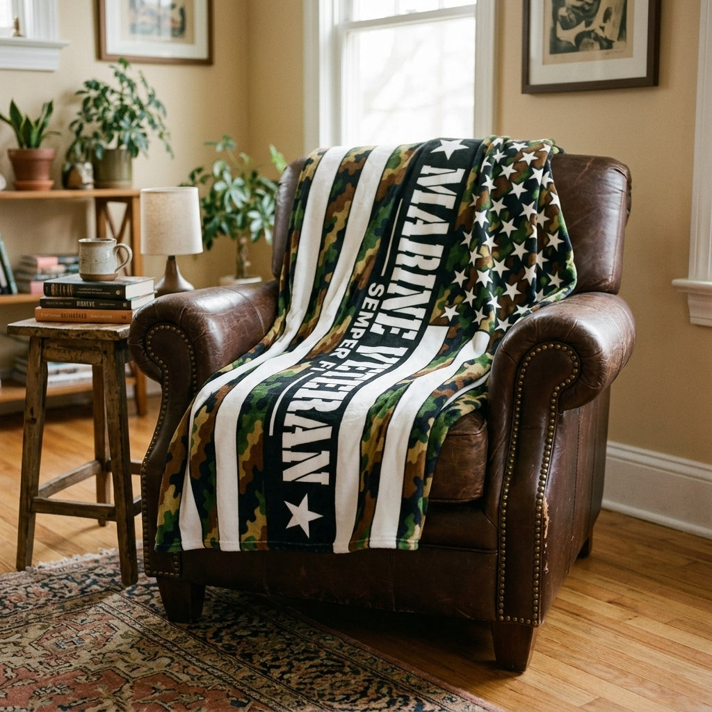 Marine Veteran Velveteen Blanket – Semper Fi | USMC Military Appreciation Gift