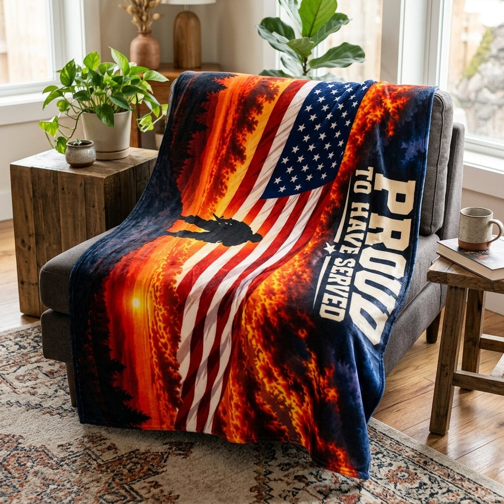 Proud to Have Served Veteran Velveteen Blanket – Patriotic Military Appreciation Gift