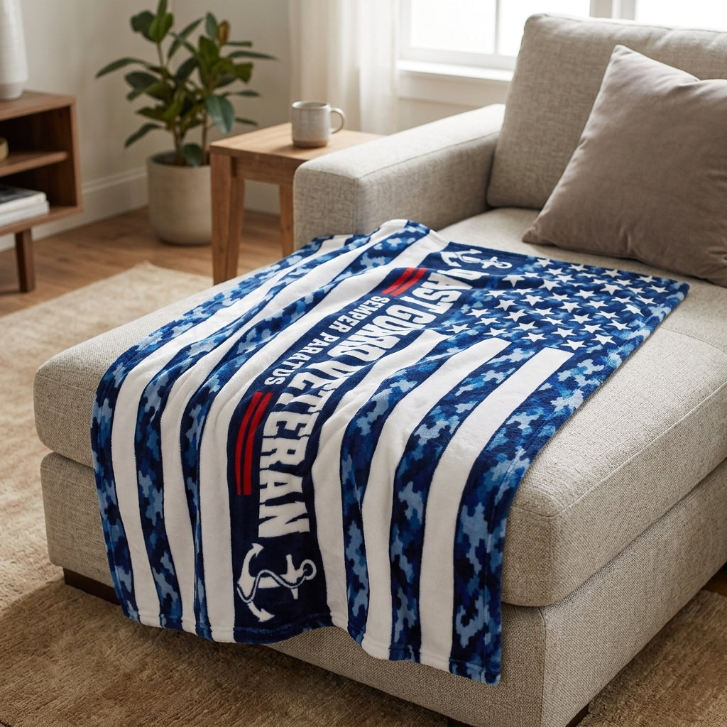 Coast Guard Veteran Velveteen Blanket – Semper Paratus, Blue Camo | USCG Military Retirement Gift
