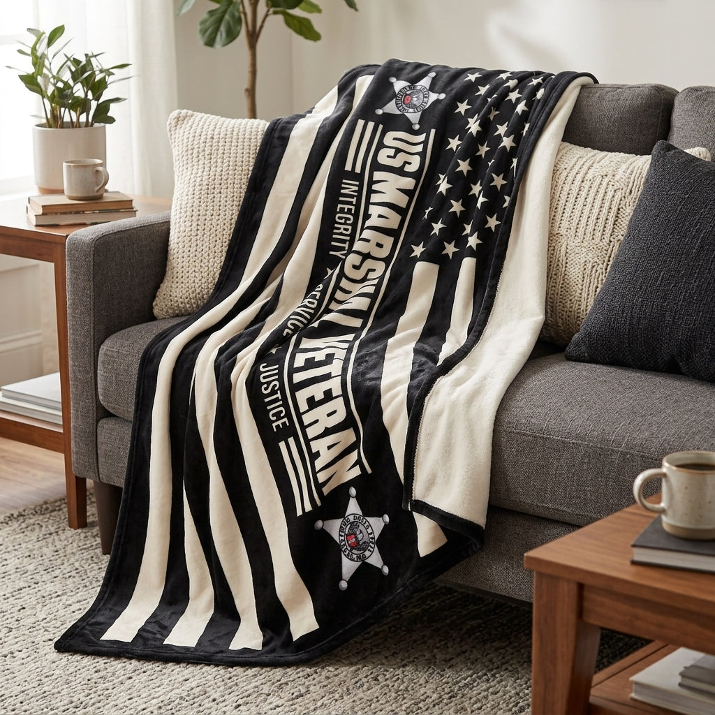 US Marshal Veteran Velveteen Blanket – Integrity, Service, Justice | Law Enforcement Retirement Gift