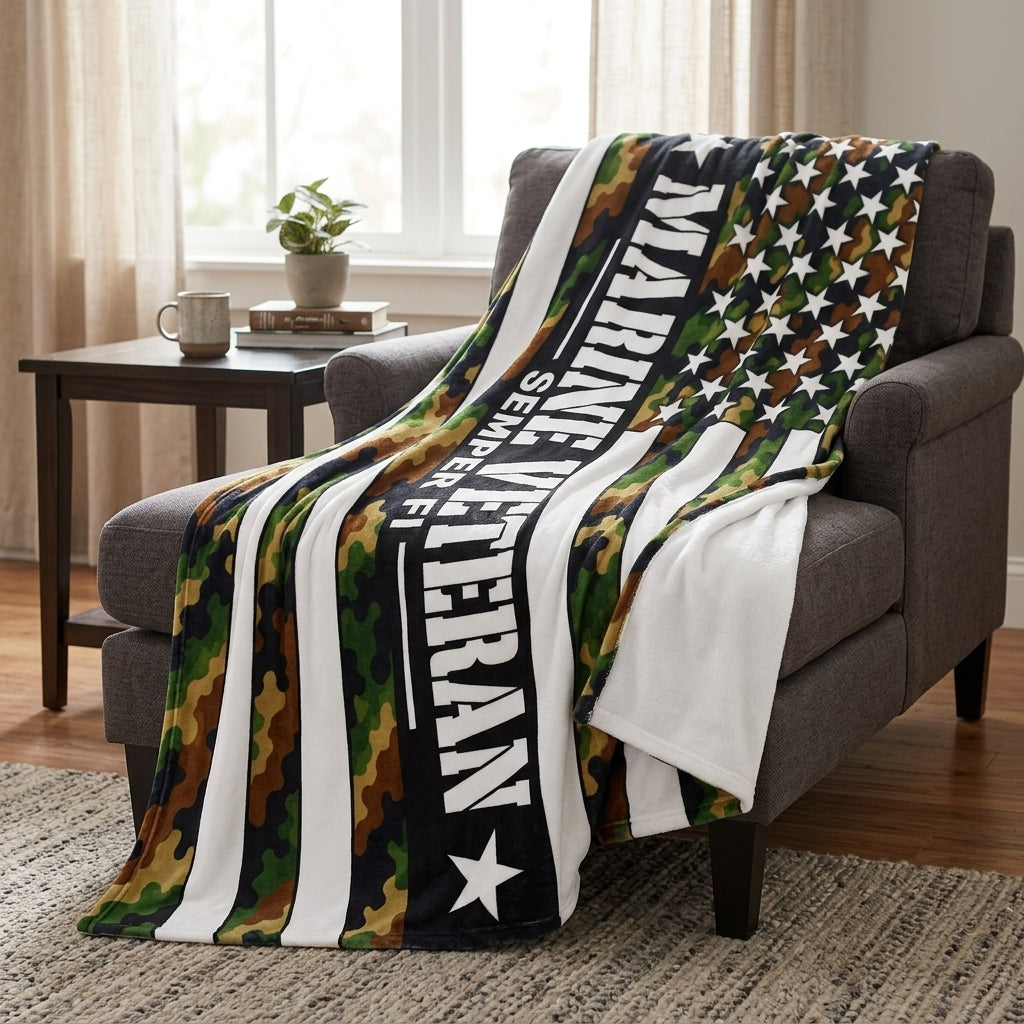 Marine Veteran Velveteen Blanket – Semper Fi | USMC Military Appreciation Gift