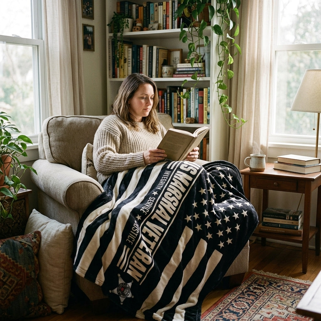 US Marshal Veteran Velveteen Blanket – Integrity, Service, Justice | Law Enforcement Retirement Gift