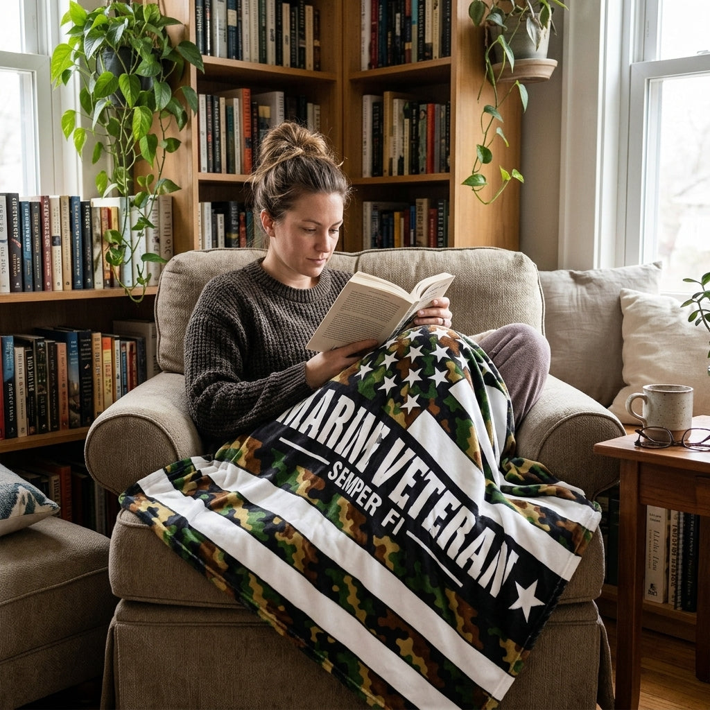 Marine Veteran Velveteen Blanket – Semper Fi | USMC Military Appreciation Gift