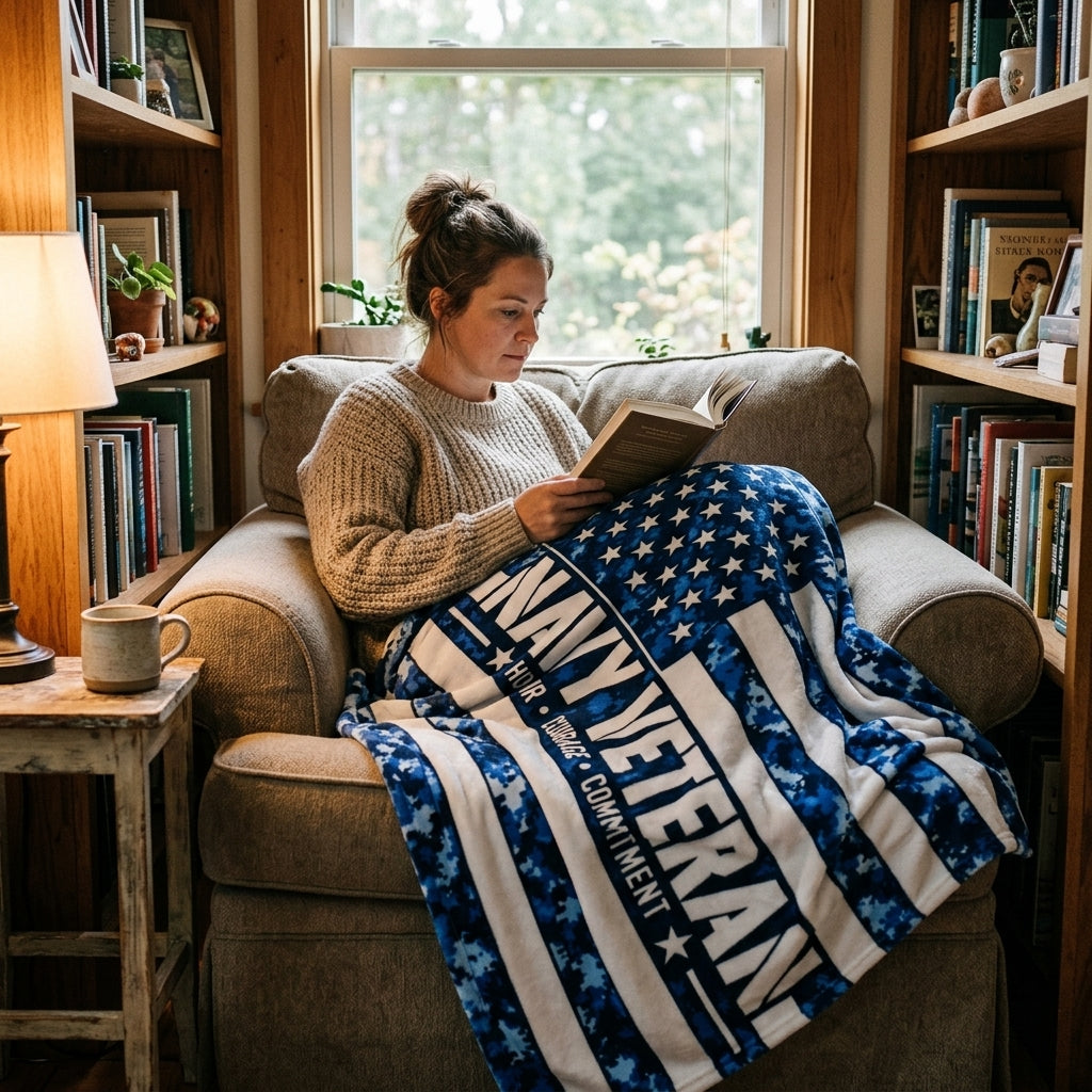 Navy Veteran Velveteen Blanket – Blue Digital Camo | US Navy Retirement & Military Appreciation Gift