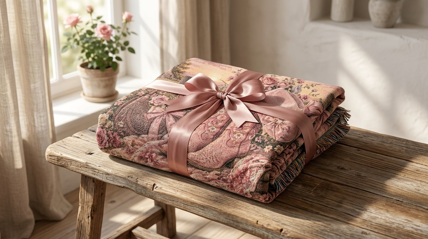 Pink Cowgirl Coquette Woven Blanket | Floral Western Throw