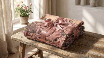 Pink Cowgirl Coquette Woven Blanket | Floral Western Throw