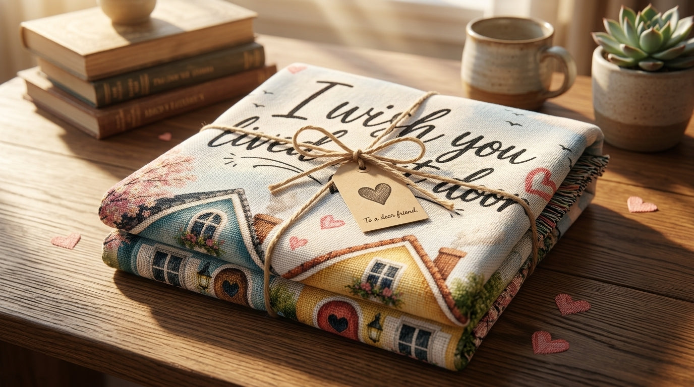 I Wish You Lived Next Door Woven Blanket | Friendship Gift