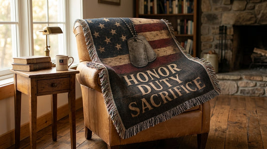 Honor Duty Sacrifice Woven Blanket | Patriotic Military Gift