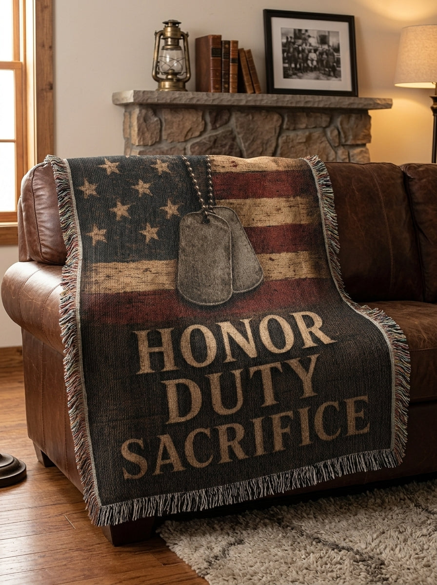 Honor Duty Sacrifice Woven Blanket | Patriotic Military Gift