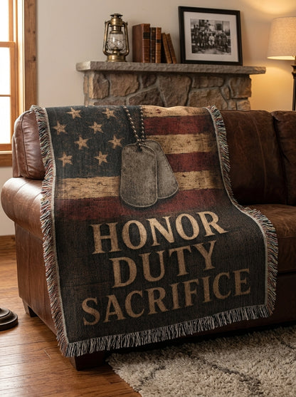 Honor Duty Sacrifice Woven Blanket | Patriotic Military Gift